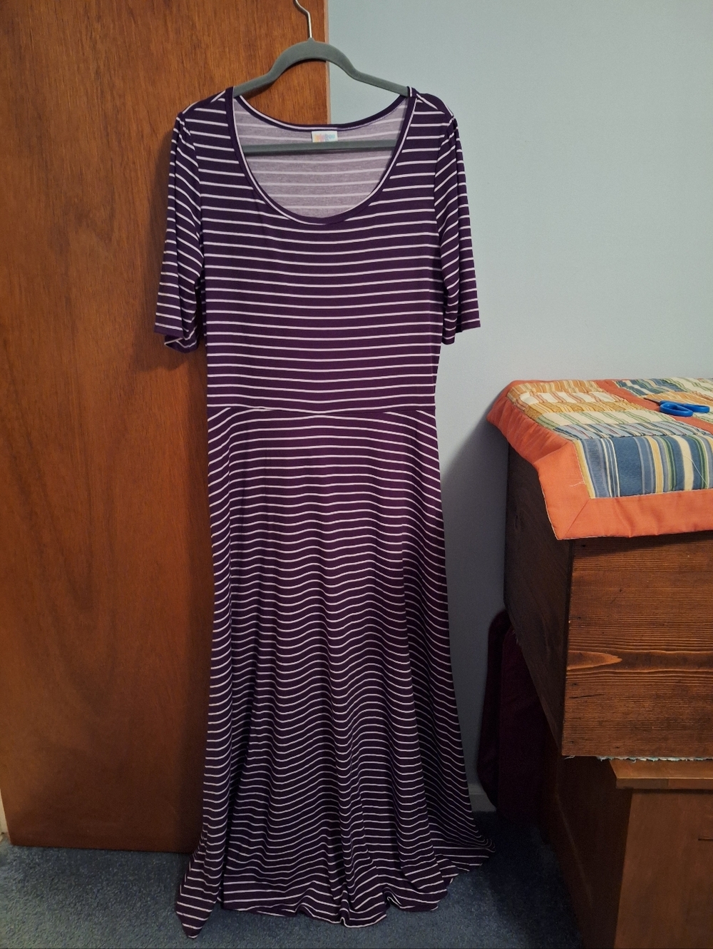 LuLaRoe Ana Purple and White Striped Maxi Short Sleeve Dress Women's Size 2XL